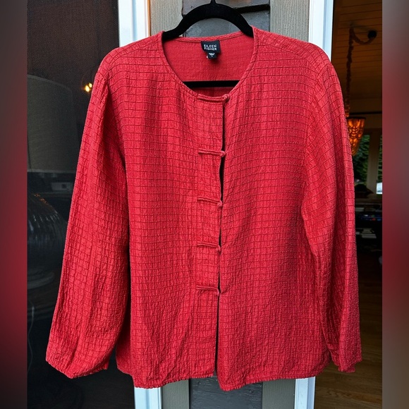 Eileen Fisher Women’s Mandarin Silk Cardigan Jacket Frog Button Size Large - Picture 2 of 8